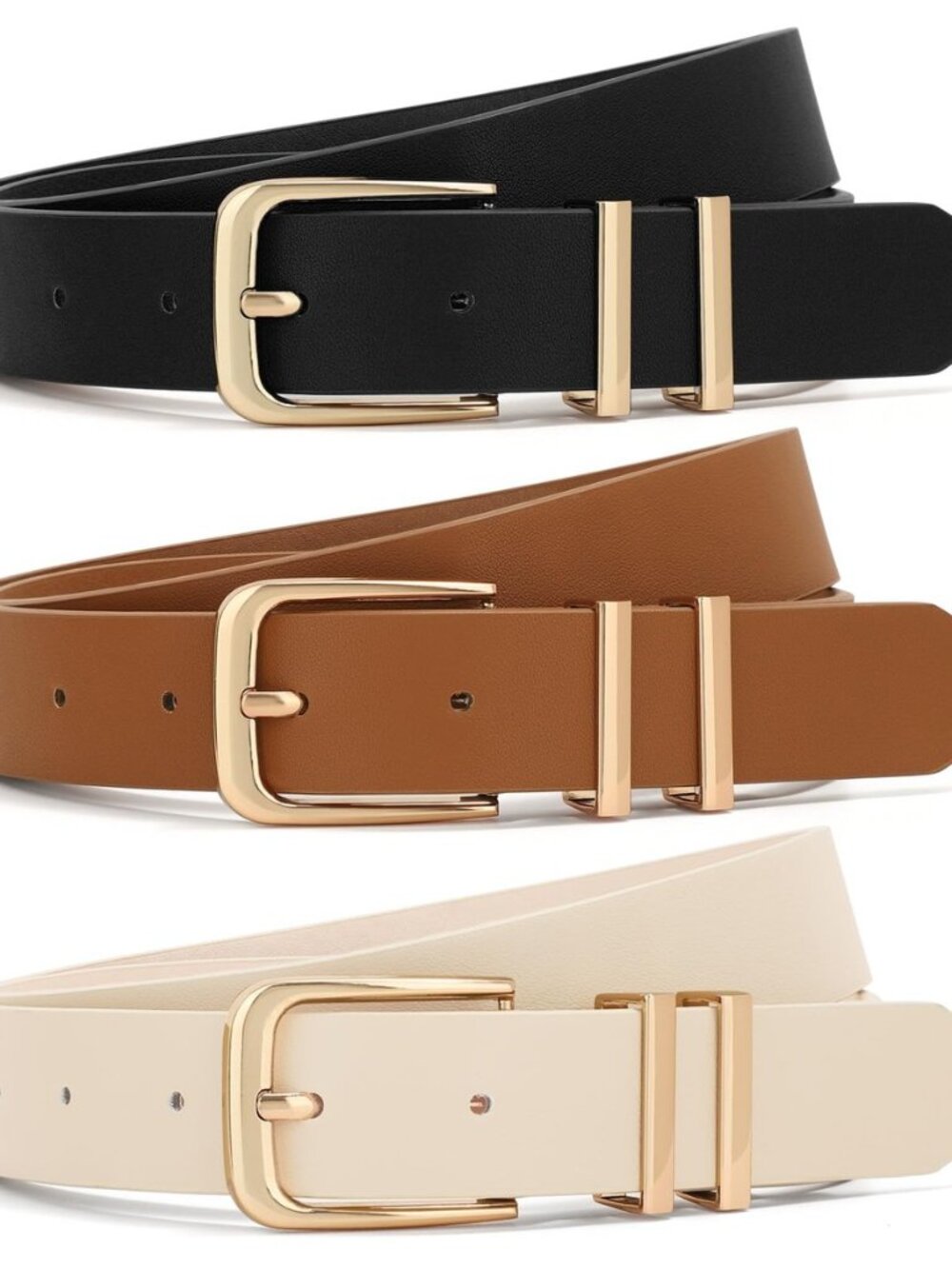 3 Pack Women Belts For Jeans Dresses Pants Ladies Leather Waist Belt with Gold